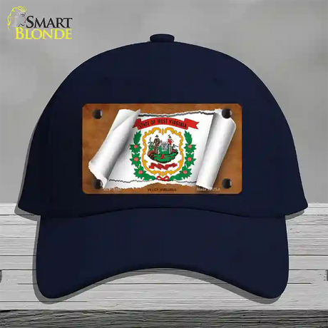 West Virginia Flag Scroll Novelty License Plate Hat Cotton / Navy