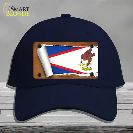 American Samoa Flag Scroll Novelty License Plate Hat Cotton / Navy