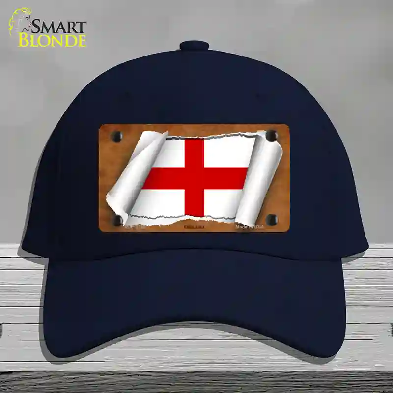 England Flag Scroll Novelty License Plate Hat Cotton / Navy