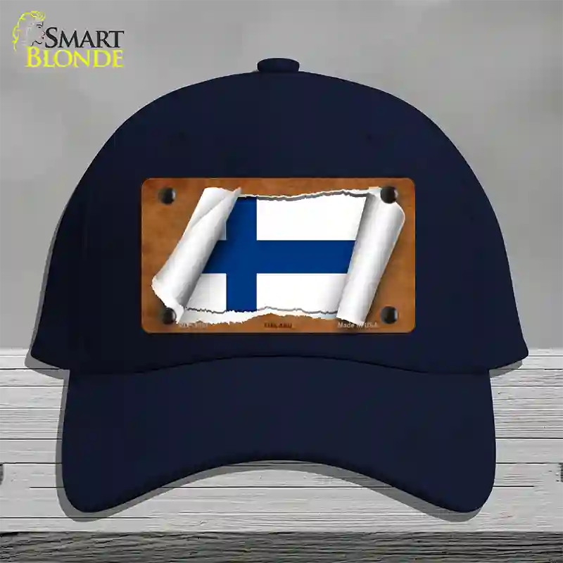 Finland Flag Scroll Novelty License Plate Hat Cotton / Navy