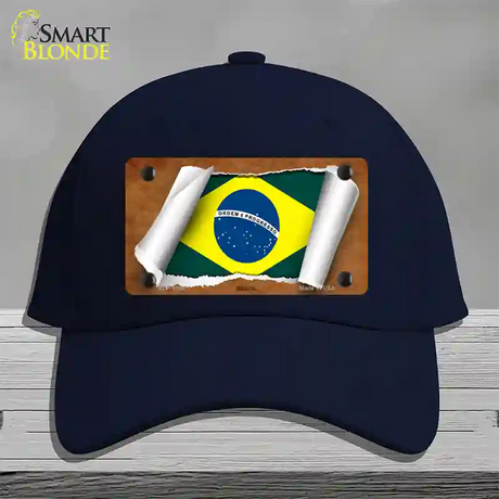 Brazil Flag Scroll Novelty License Plate Hat Cotton / Navy