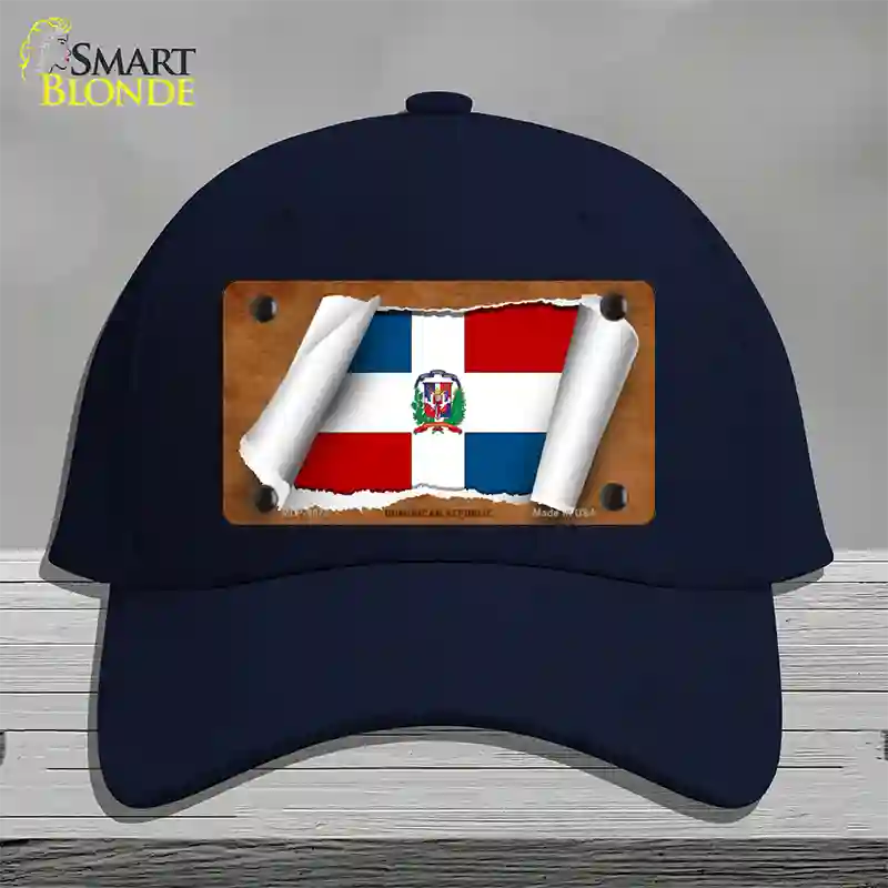 Dominican Republic Flag Scroll Novelty License Plate Hat Cotton / Navy