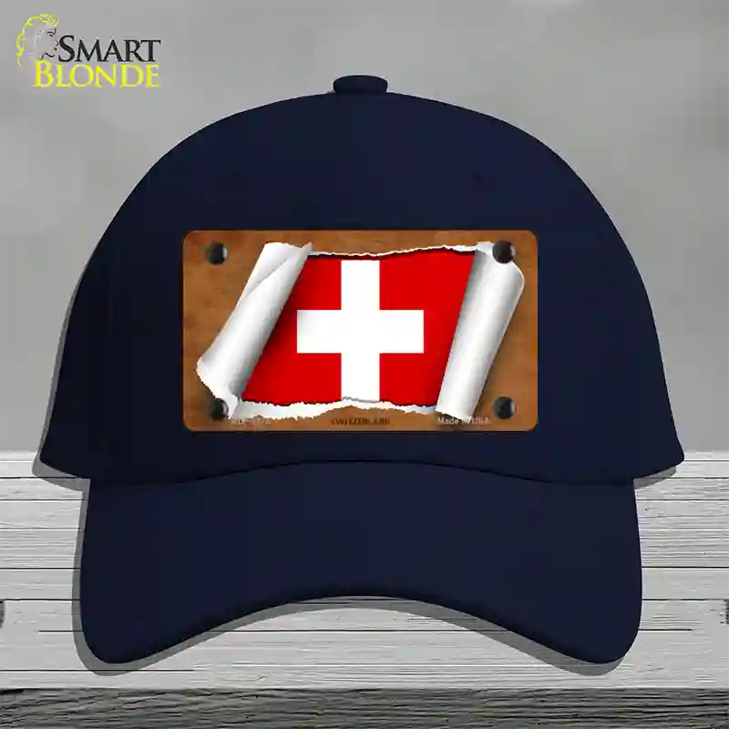 Switzerland Flag Scroll Novelty License Plate Hat Cotton / Navy