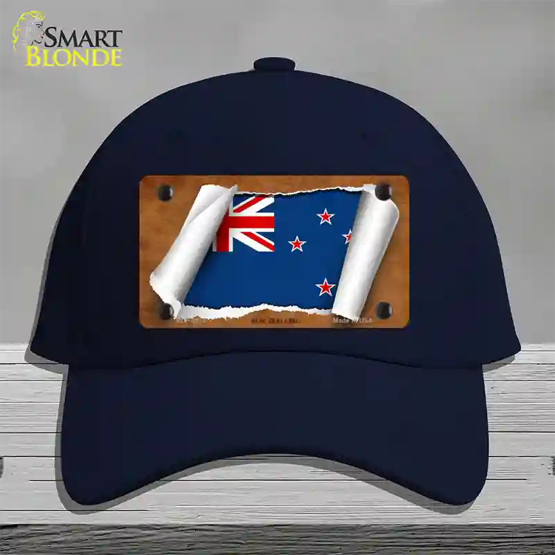 New Zealand Flag Scroll Novelty License Plate Hat Cotton / Navy