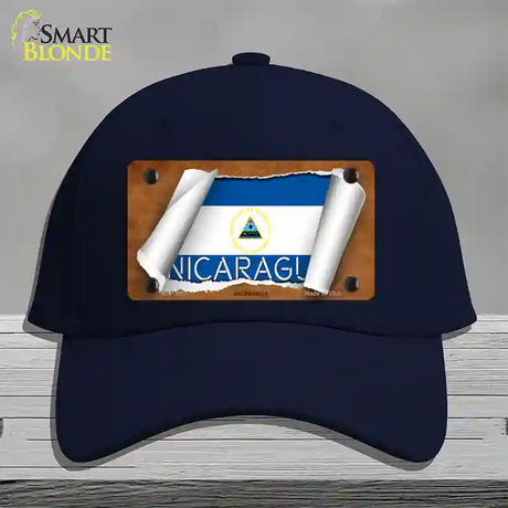 Nicaragua Flag Scroll Novelty License Plate Hat Cotton / Navy