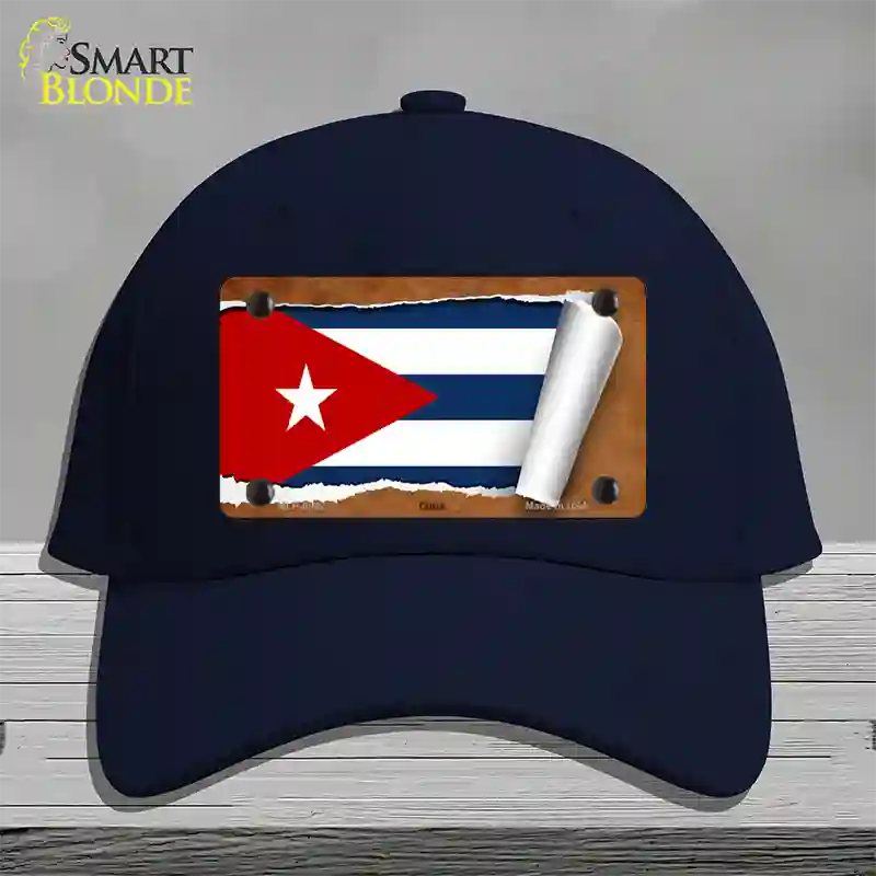 Cuba Flag Scroll Novelty License Plate Hat Cotton / Navy