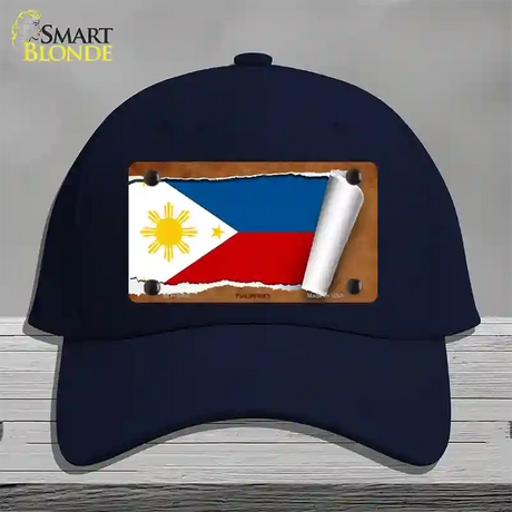 Philippines Flag Scroll Novelty License Plate Hat Cotton / Navy