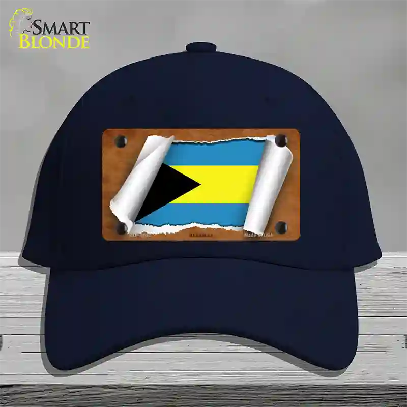 Bahamas Flag Scroll Novelty License Plate Hat Cotton / Navy