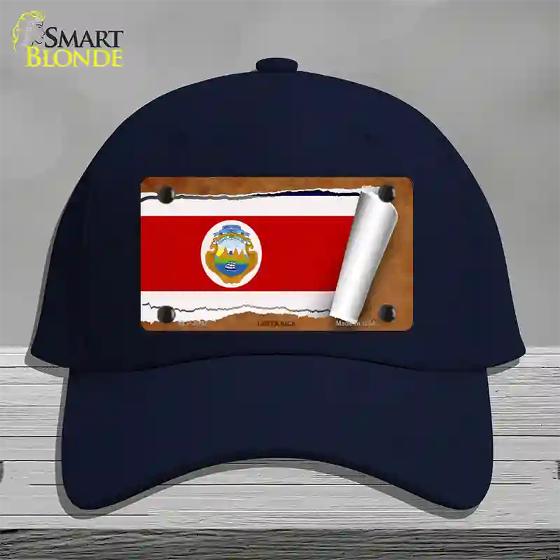 Costa Rica Flag Scroll Novelty License Plate Hat Cotton / Navy