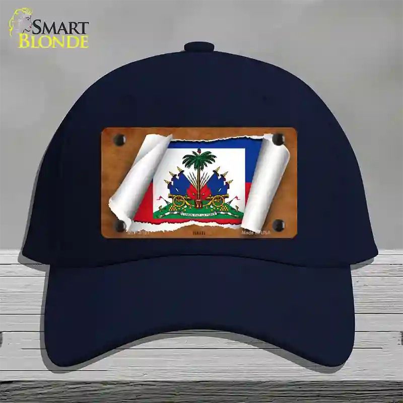 Haiti Flag Scroll Novelty License Plate Hat Cotton / Navy