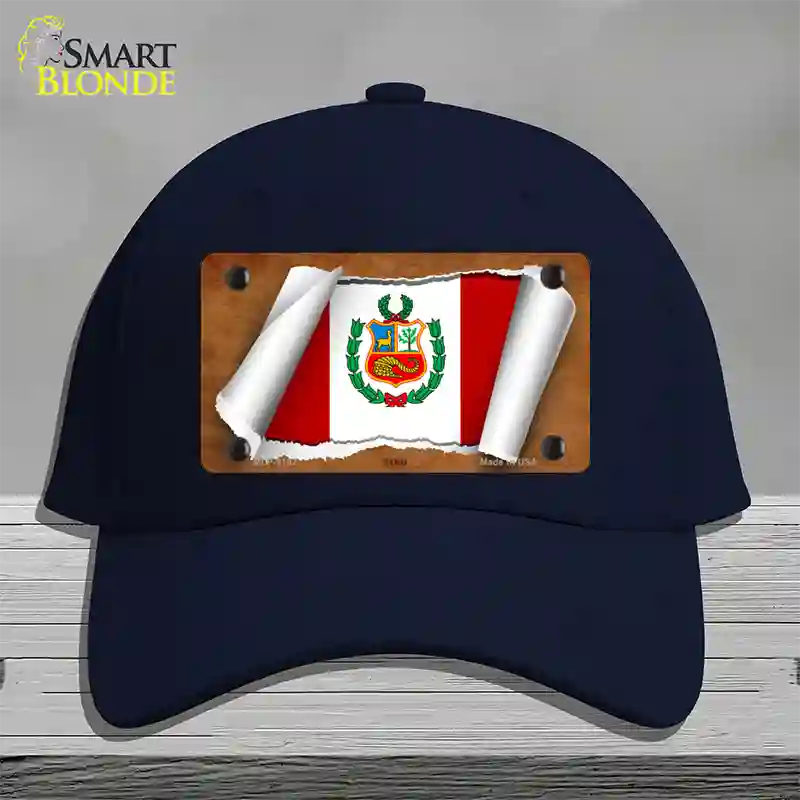 Peru Flag Scroll Novelty License Plate Hat Cotton / Navy