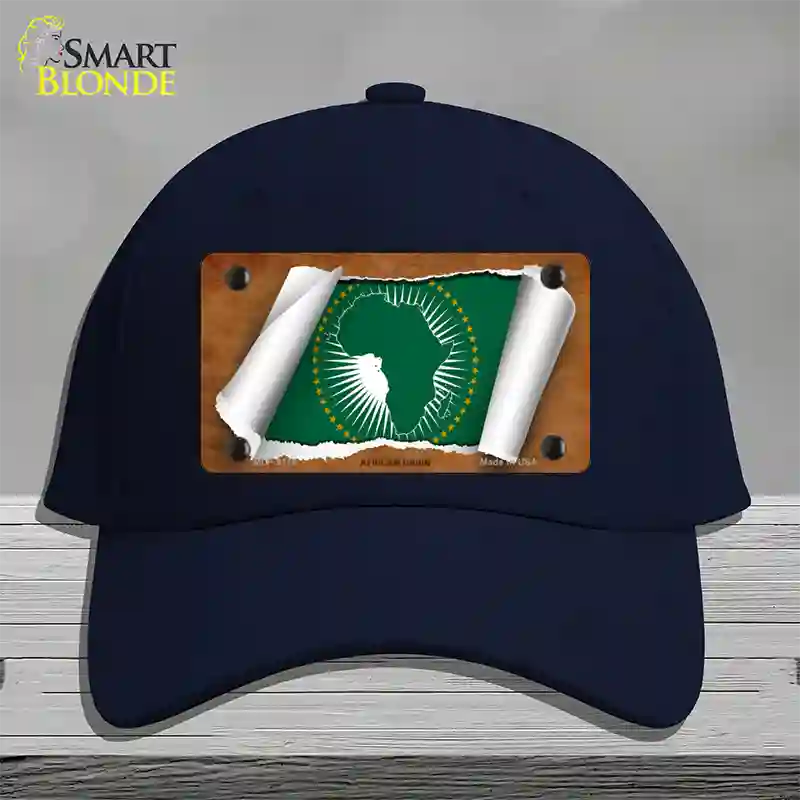 African Union Flag Scroll Novelty License Plate Hat Cotton / Navy