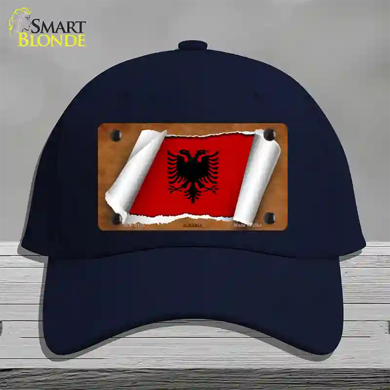 Albania Flag Scroll Novelty License Plate Hat Cotton / Navy