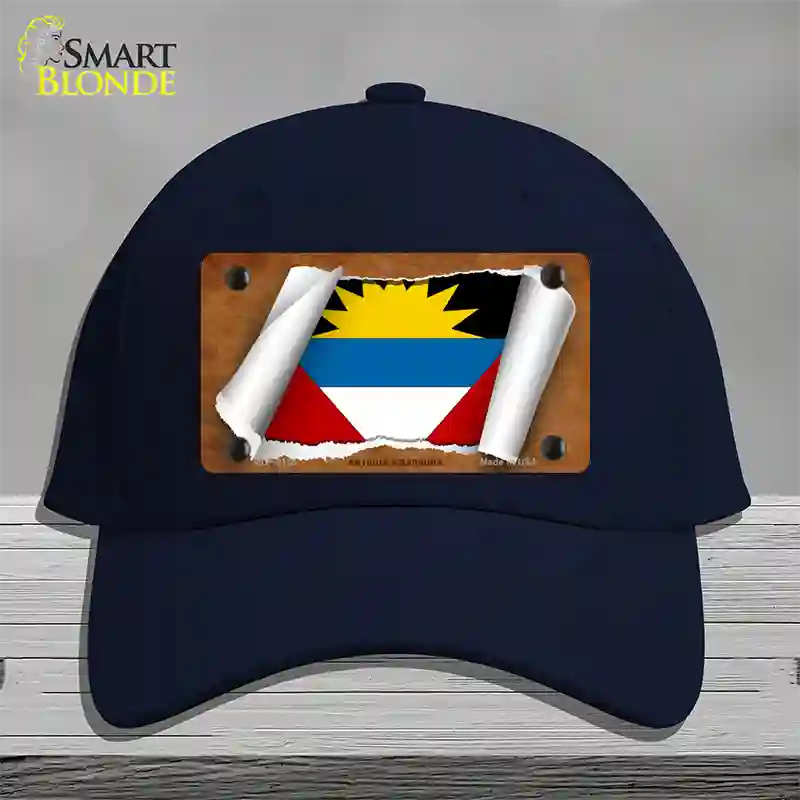 Antigua & Barbuda Flag Scroll Novelty License Plate Hat Cotton / Navy