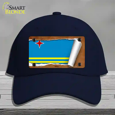 Aruba Flag Scroll Novelty License Plate Hat Cotton / Navy