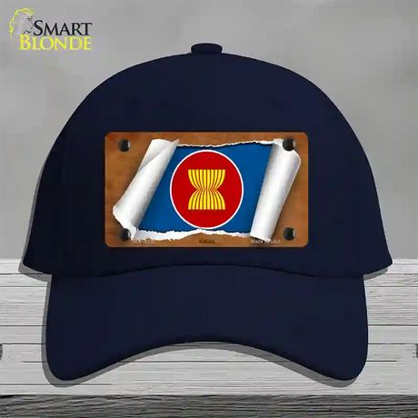 Asean Flag Scroll Novelty License Plate Hat Cotton / Navy