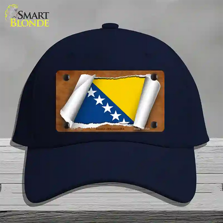 Bosnia-Herzegovina Flag Scroll Novelty License Plate Hat Cotton / Navy