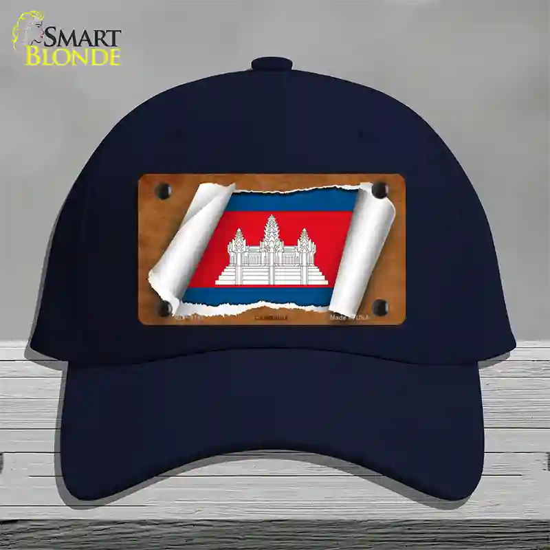 Cambodia Flag Scroll Novelty License Plate Hat Cotton / Navy