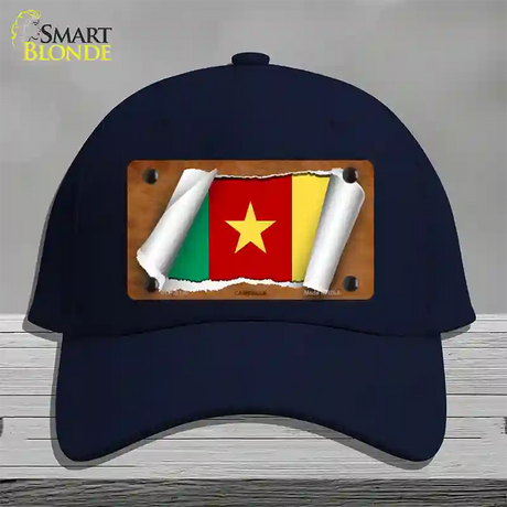 Cameroon Flag Scroll Novelty License Plate Hat Cotton / Navy