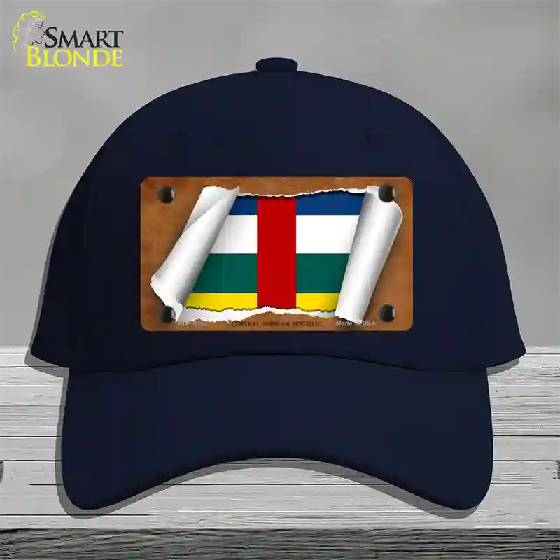 Central African Republic Flag Scroll Novelty License Plate Hat Cotton / Navy