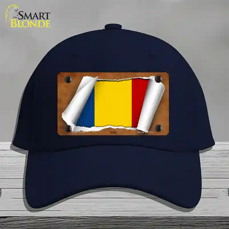 Chad Flag Scroll Novelty License Plate Hat Cotton / Navy