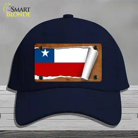 Chile Flag Scroll Novelty License Plate Hat Cotton / Navy