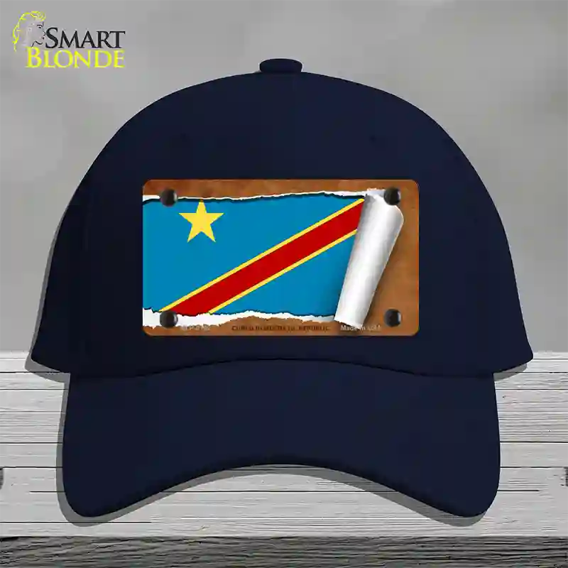 Congo Democratic Republic Flag Scroll Novelty License Plate Hat Cotton / Navy