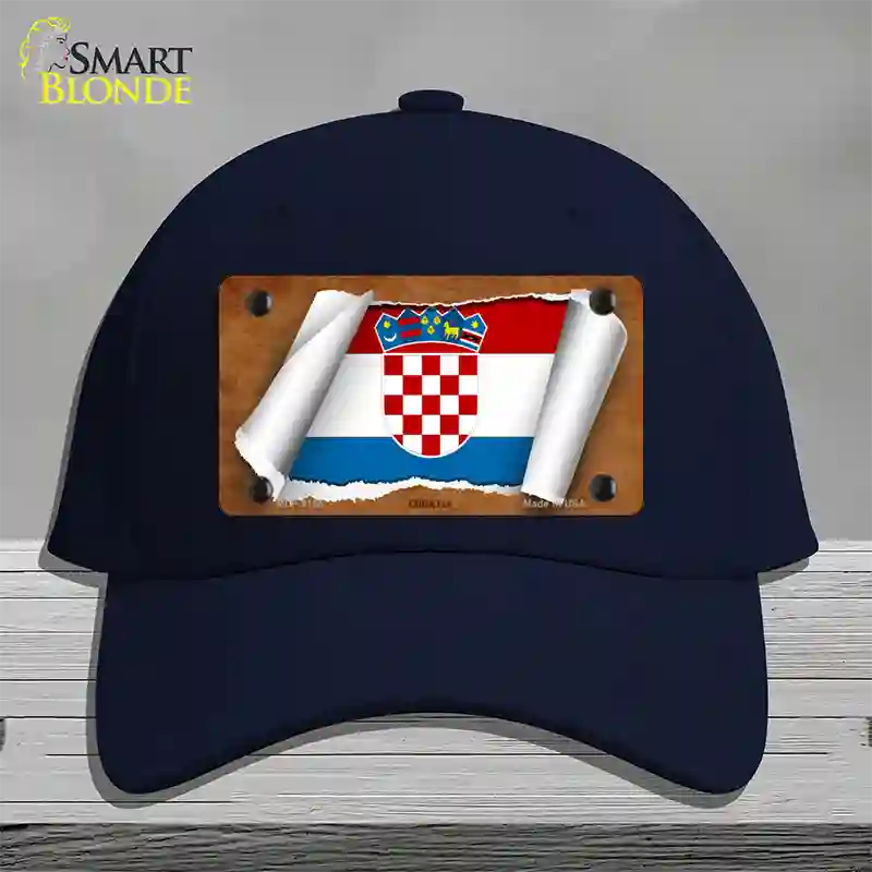 Croatia Flag Scroll Novelty License Plate Hat Cotton / Navy