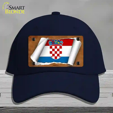 Croatia Flag Scroll Novelty License Plate Hat Cotton / Navy