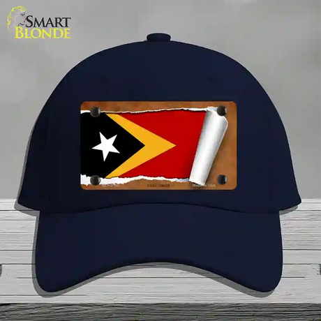 East Timor Flag Scroll Novelty License Plate Hat Cotton / Navy