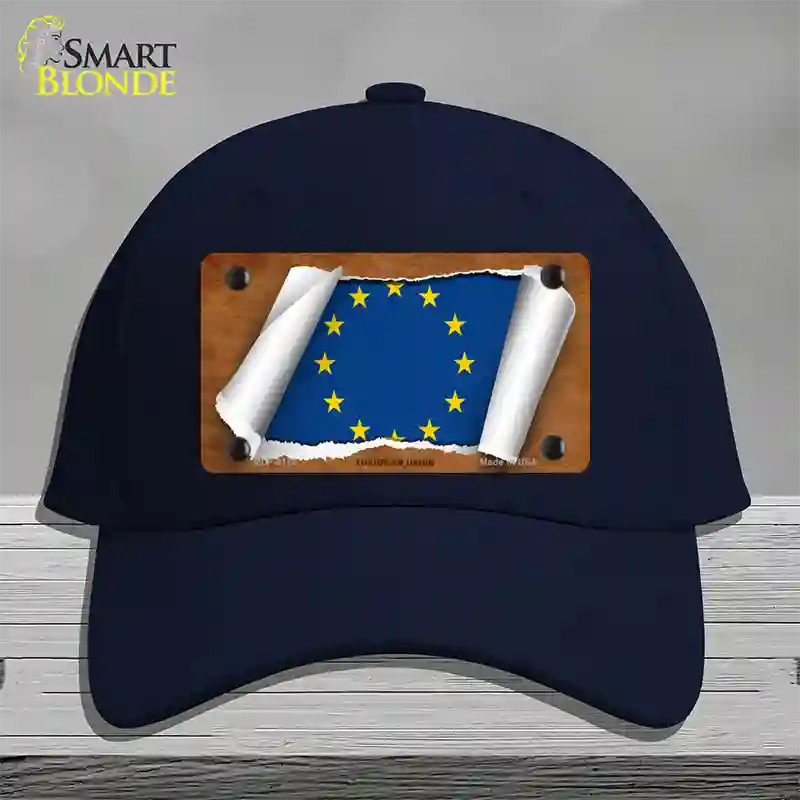 European Union Flag Scroll Novelty License Plate Hat Cotton / Navy