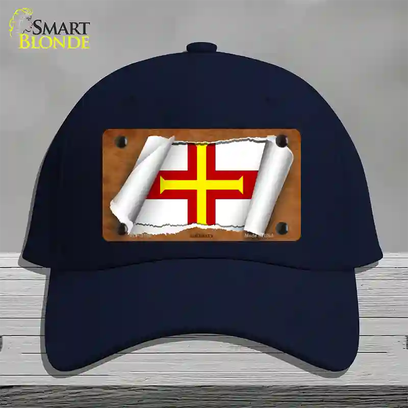 Guernsey Flag Scroll Novelty License Plate Hat Cotton / Navy