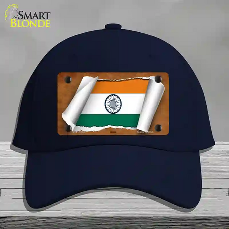 India Flag Scroll Novelty License Plate Hat Cotton / Navy