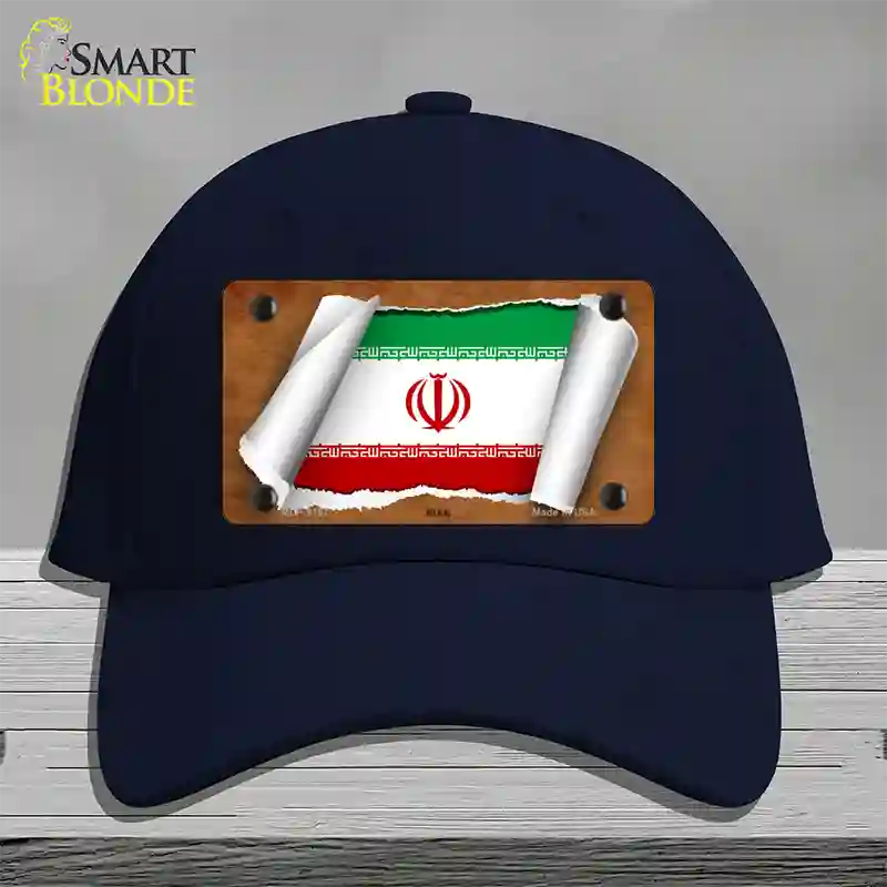 Iran Flag Scroll Novelty License Plate Hat Cotton / Navy