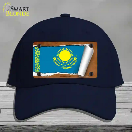 Kasakhstan Flag Scroll Novelty License Plate Hat Cotton / Navy