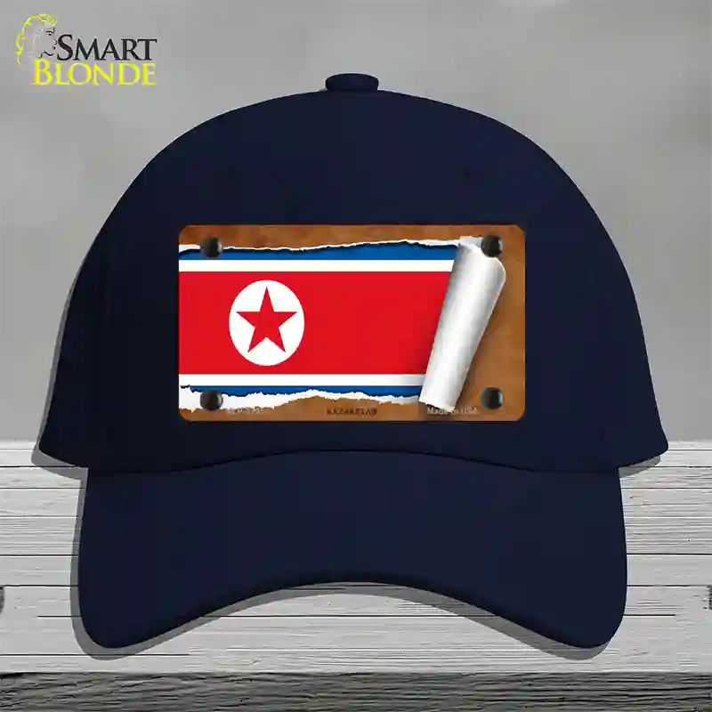 North Korea Flag Scroll Novelty License Plate Hat Cotton / Navy