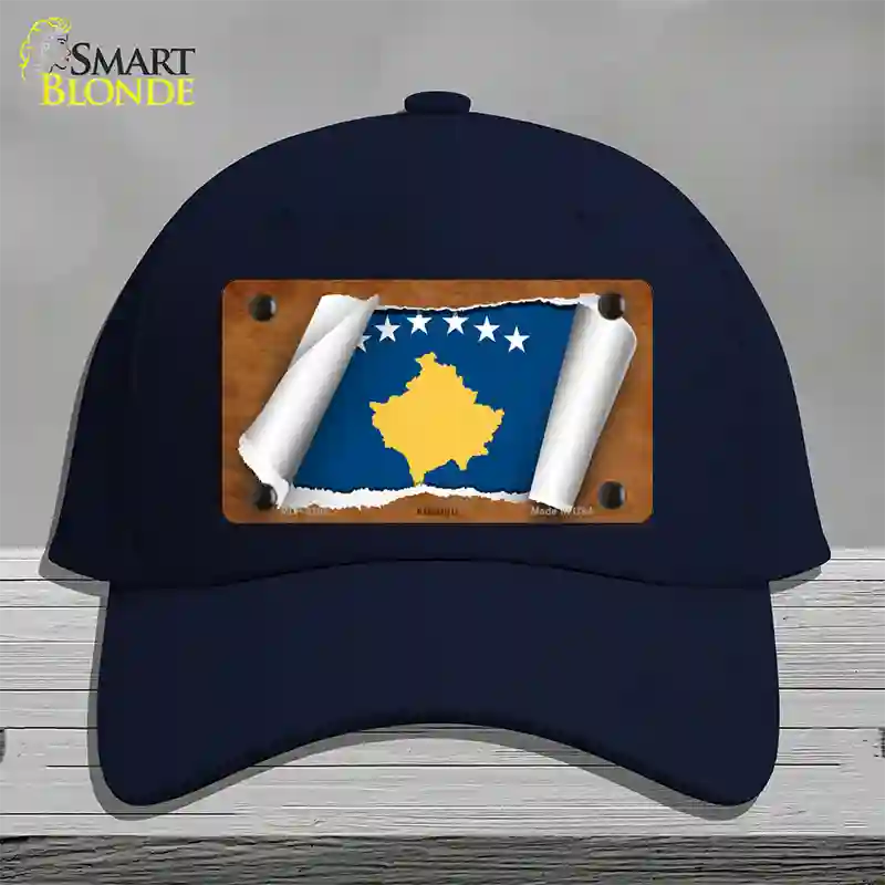 Kosovo Flag Scroll Novelty License Plate Hat Cotton / Navy