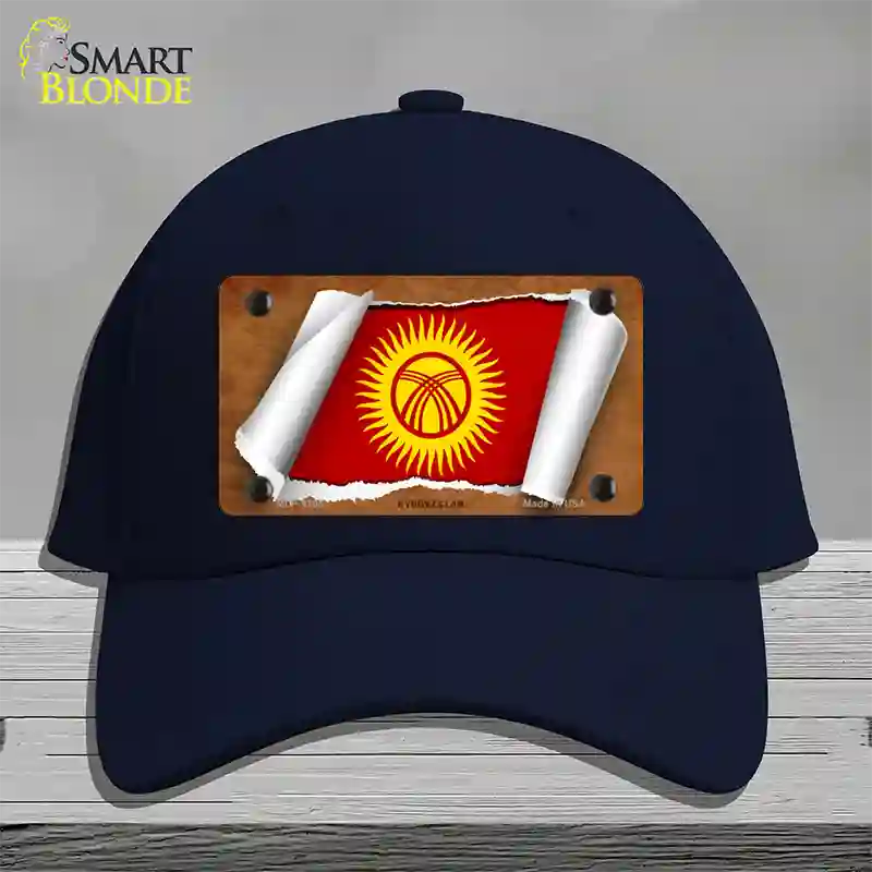 Kyrgyzstan Flag Scroll Novelty License Plate Hat Cotton / Navy