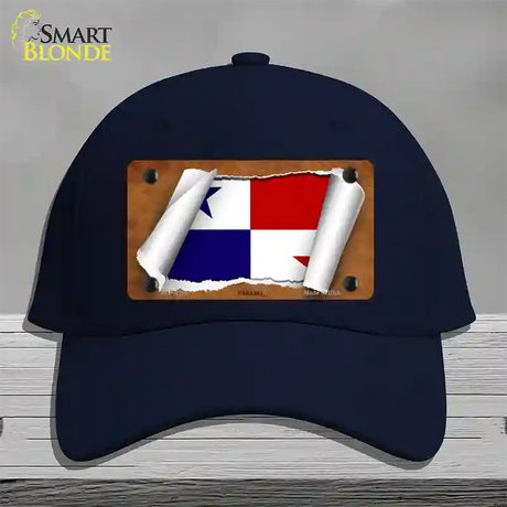 Panama Flag Scroll Novelty License Plate Hat Cotton / Navy