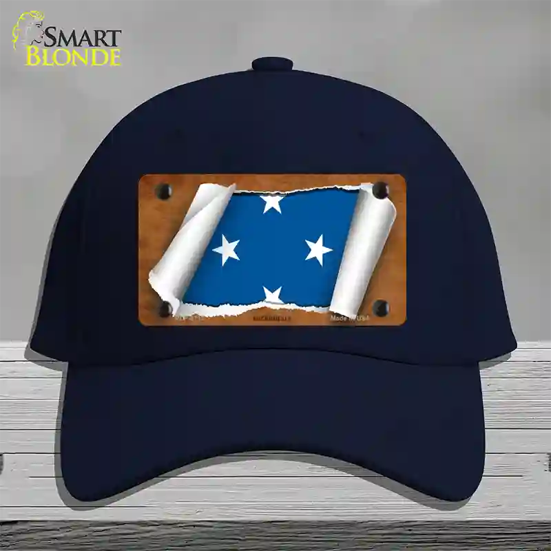 Micronesia Flag Scroll Novelty License Plate Hat Cotton / Navy