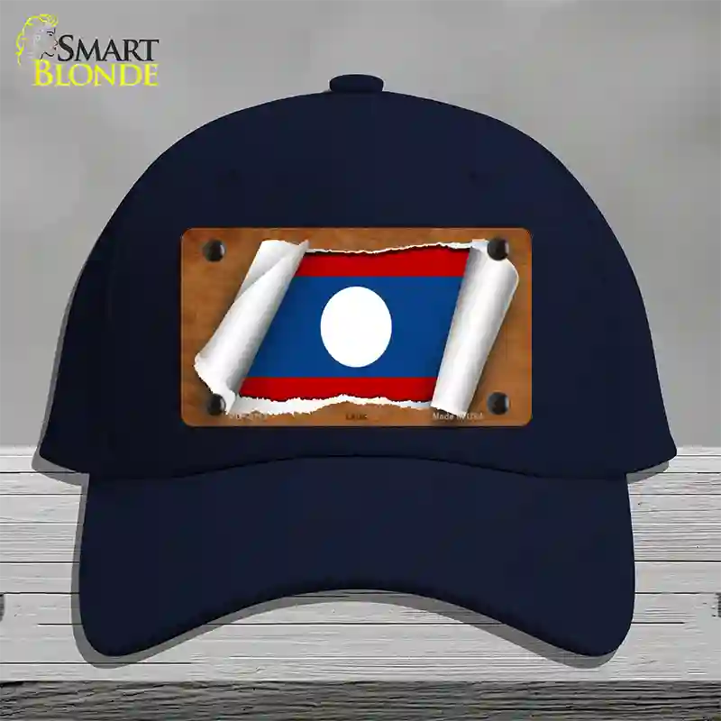 Laos Flag Scroll Novelty License Plate Hat Cotton / Navy