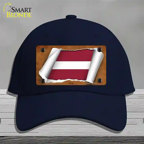 Latvia Flag Scroll Novelty License Plate Hat Cotton / Navy