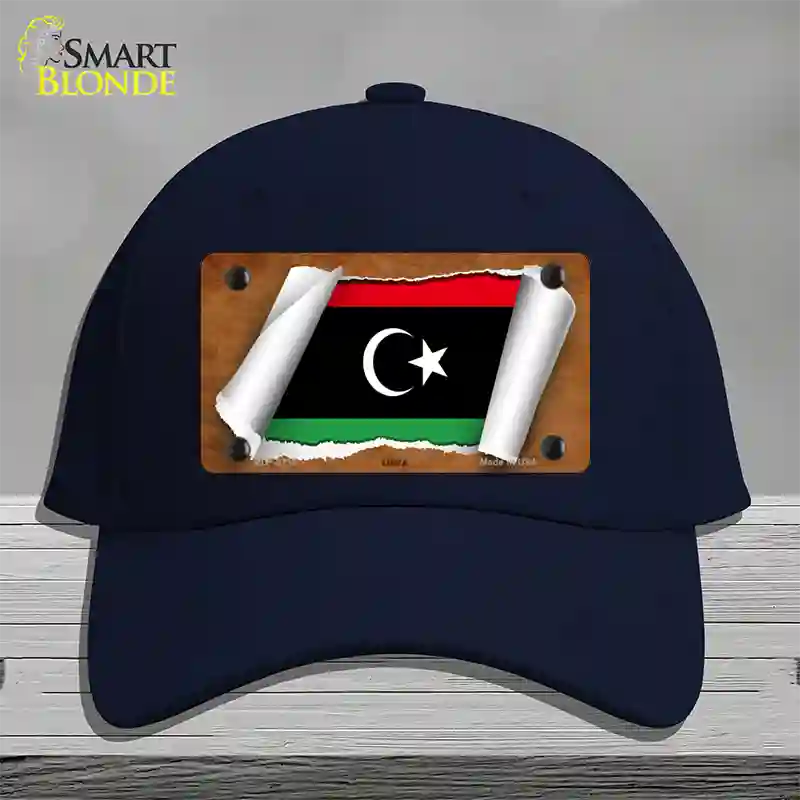 Libya Flag Scroll Novelty License Plate Hat Cotton / Navy