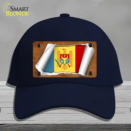 Moldova Flag Scroll Novelty License Plate Hat Cotton / Navy