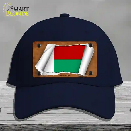 Madagascar Flag Scroll Novelty License Plate Hat Cotton / Navy