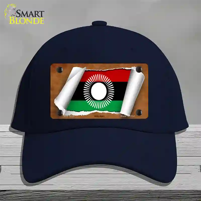 Malawi Flag Scroll Novelty License Plate Hat Cotton / Navy