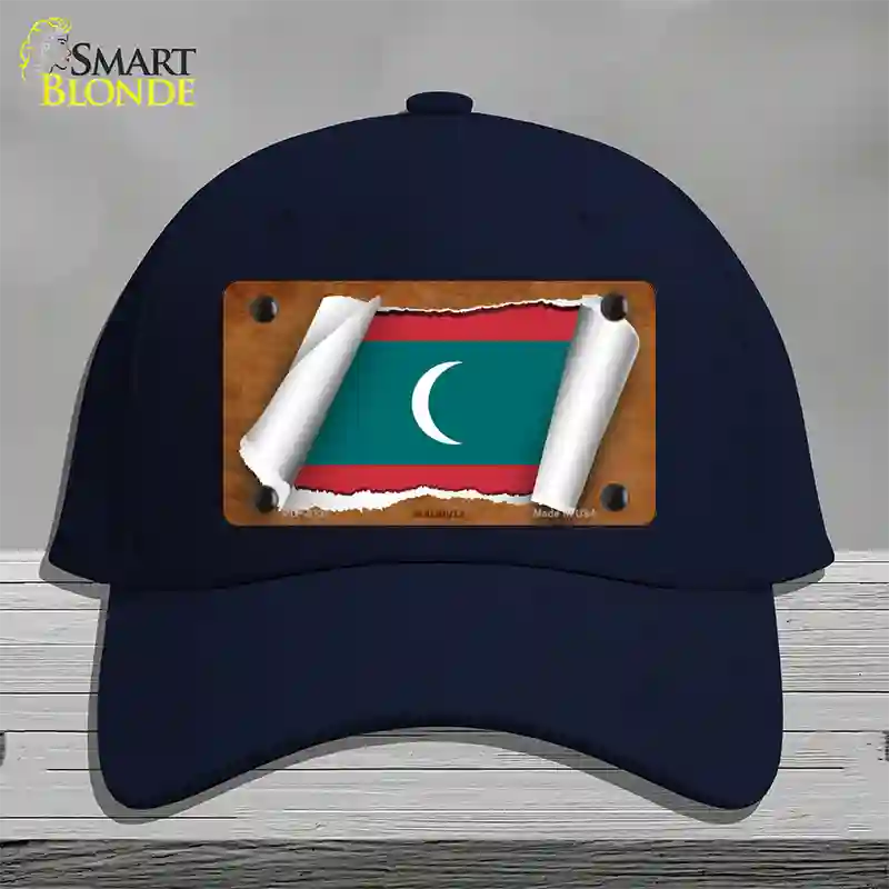 Maldives Flag Scroll Novelty License Plate Hat Cotton / Navy