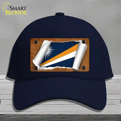 Marshall Islands Flag Scroll Novelty License Plate Hat Cotton / Navy