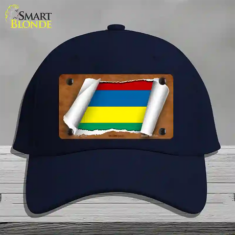 Mauritius Flag Scroll Novelty License Plate Hat Cotton / Navy