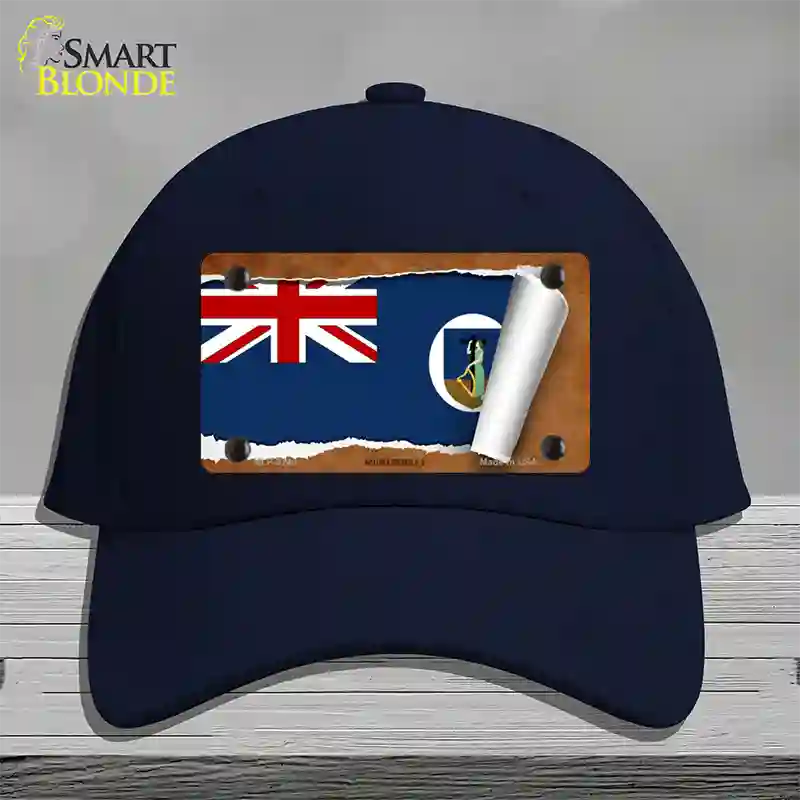 Montserrat Flag Scroll Novelty License Plate Hat Cotton / Navy